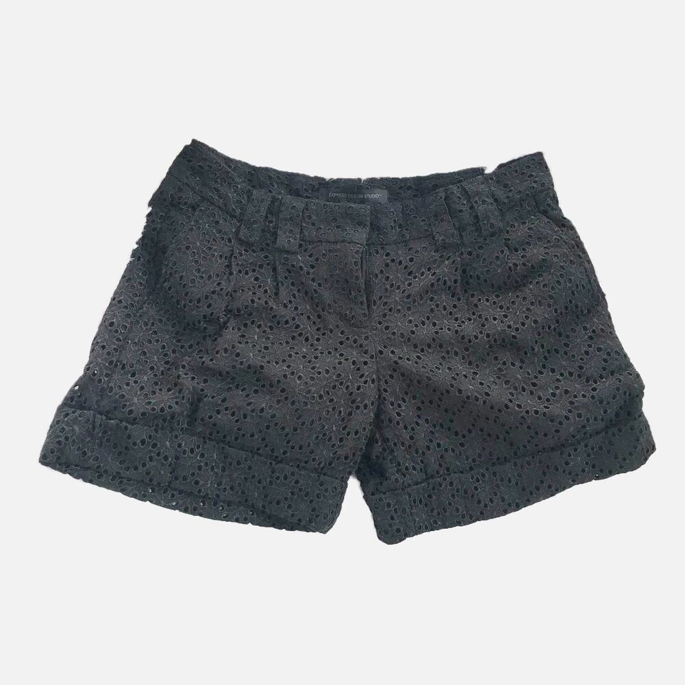 Express Black Eyelet Cotton Shorts Size 2